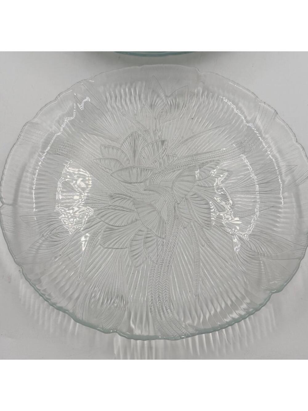 Vintage Set of 10 Arcoroc French Floral 10.75” Glass Plate Dinner Plates
